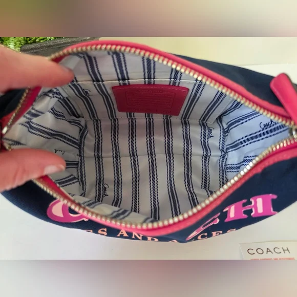 Coach Bonnie Cashin Inspired Mini Canvas Shoulder Bag Pink/Navy Y2K - Picture 10 of 14
